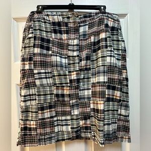 Marina Luna Madras Knee Length Plaid Skirt, Size 10, Cotton, A-Line with Pockets